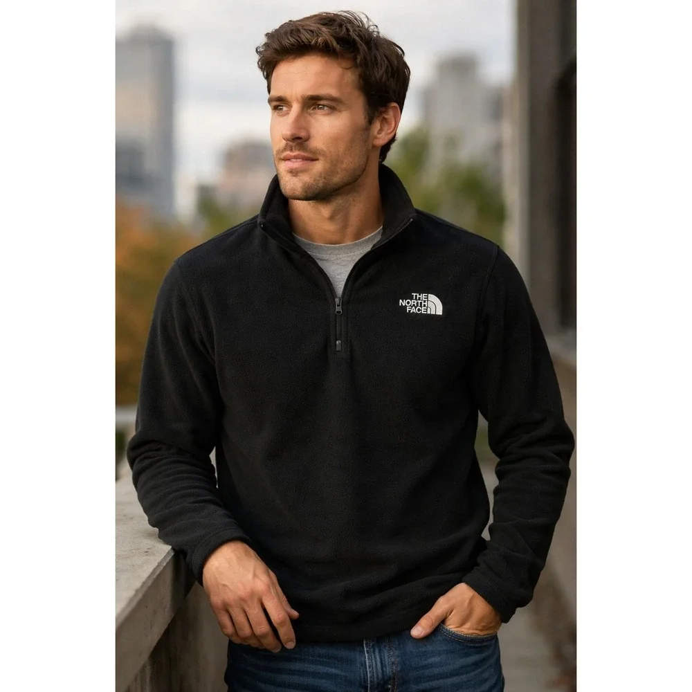The North Face Black Quarter Zip Fleece Pullover Jacket Mens Small